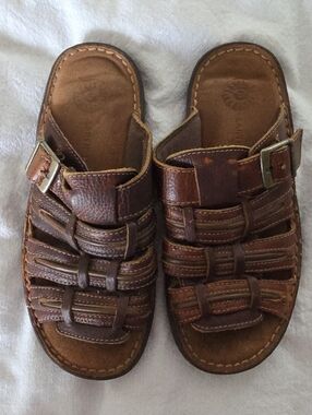 Earth Shoes Sandals Mens Sz 7.5 Brown Leather Fisherman Edward III Comfort Slide